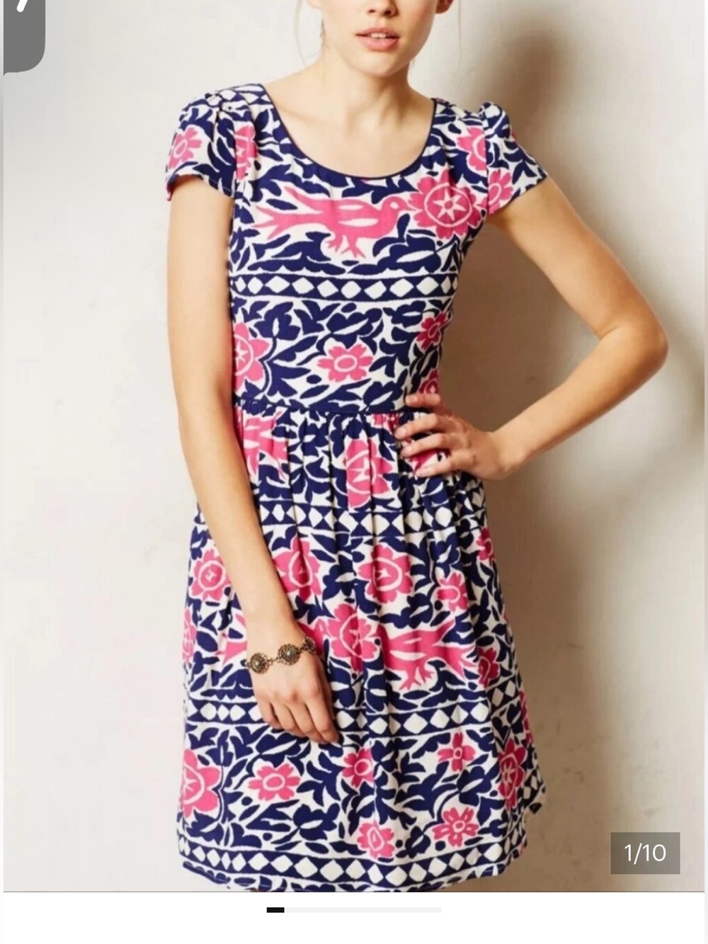 Anthropologie Maeve Peralta
Pink Blue White Flared Dress short sleeves 2